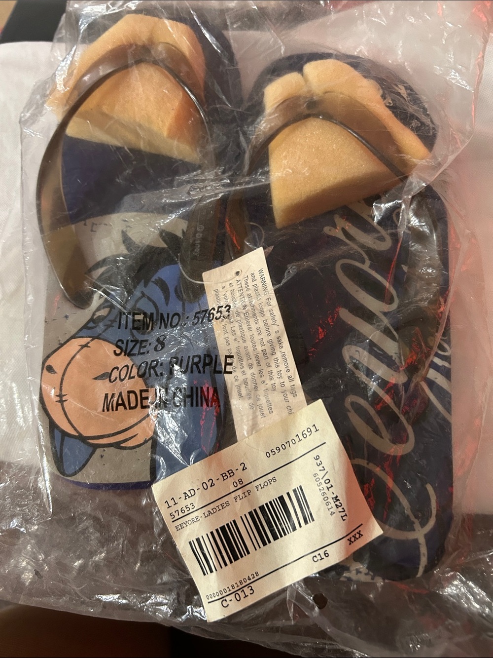 Disney Winnie the Pooh Eeyore Print Flip Flops size 8